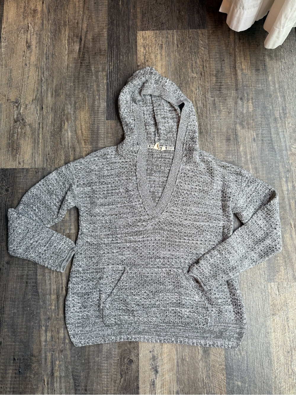 Roxy Gray Hooded V-Neck Sweater